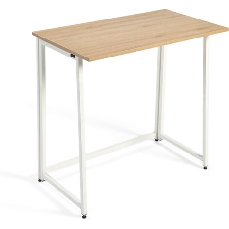 Mesa escritorio Plegable Fed para oficina estilo moderno en color Roble Cambrian y Blanco con estructura metálica 100x73x50 cm.