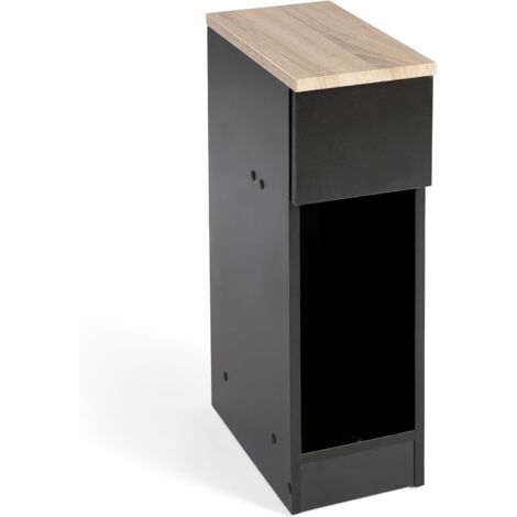 Mesita de Noche Estrecha Slim  1 Cajón  60x35x24 cm Negro/Taupe