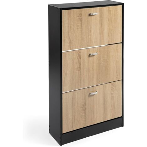 Zapatero Madera 3 Puertas Oscilobatientes Negro-Taupe