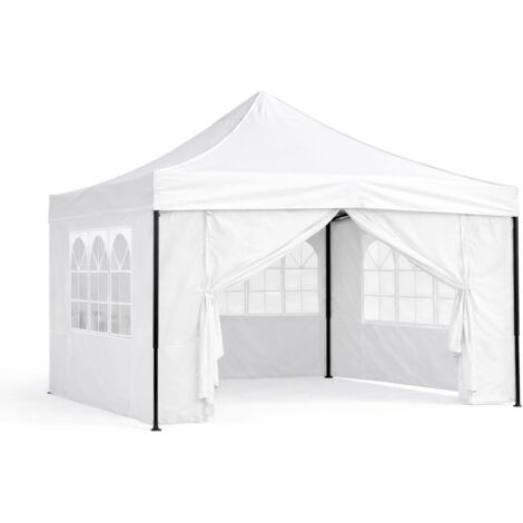 Carpa Plegable 3x3 Metros Patas Negras Incluye Cerramiento Perimetral Gazebo Set Laterales con 3 Ventanas y 1 Cerramiento Blanca
