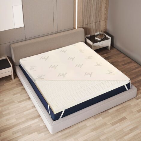 The White Stone Topper 90 x 200 cm aus Naturlatex Atmungsaktiver und abnehmbarer Bambusbezug Höhe 5 cm Matratzenauflage