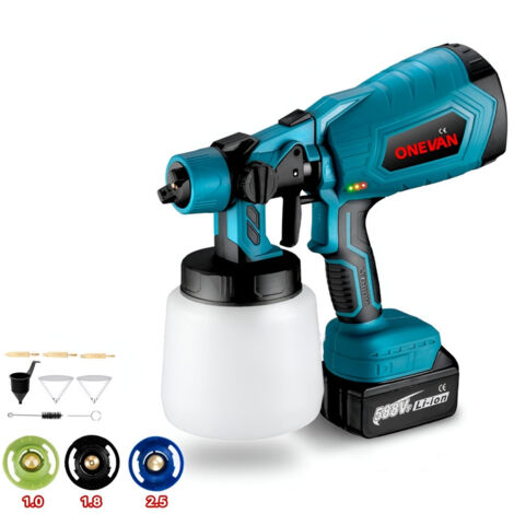 Pulverizador eléctrico con pistola pulverizadora de pintura de 1000ML, indicador de batería y 3 boquillas, batería y cargador 588VF (1/5)