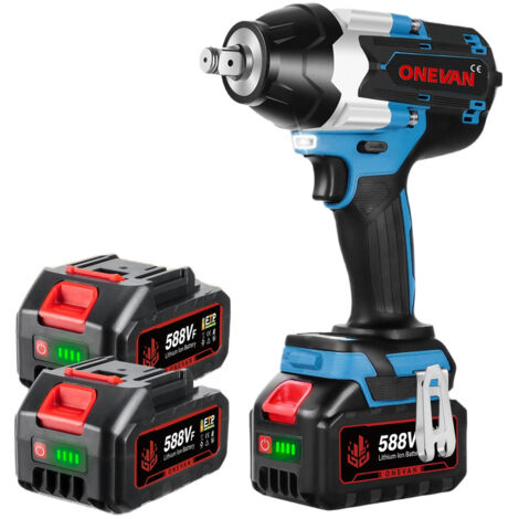 ONEVAN Llave de Impacto Inalámbrica 1000Nm , 3 velocidades,1/2" Pistola de Impacto Electrica con dos baterías de 3,0 Ah - azul