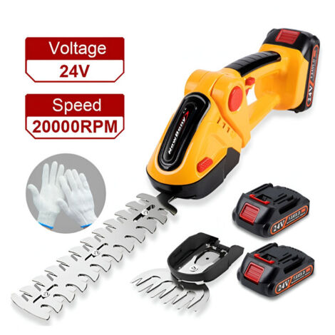 Cortasetos eléctrico ONEVAN 21V longitud de hoja 220 mm, 2 baterías y cargador - amarillo