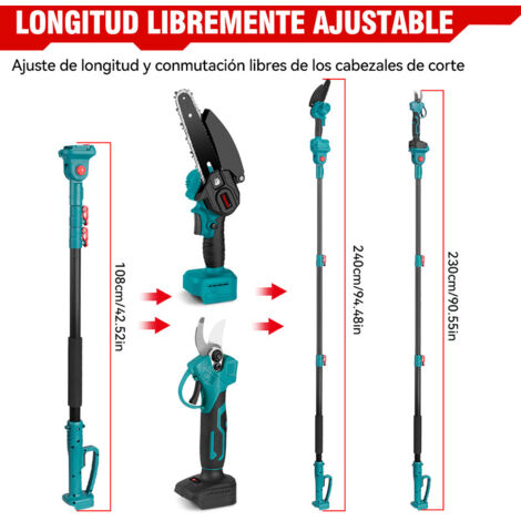 Kit de motosierra eléctrica de pértiga y pértiga telescópica, pértiga telescópica ajustable de 2 m + motosierra sin escobillas de 6 pulgadas + podadora eléctrica de 25 mm, con batería y cargador