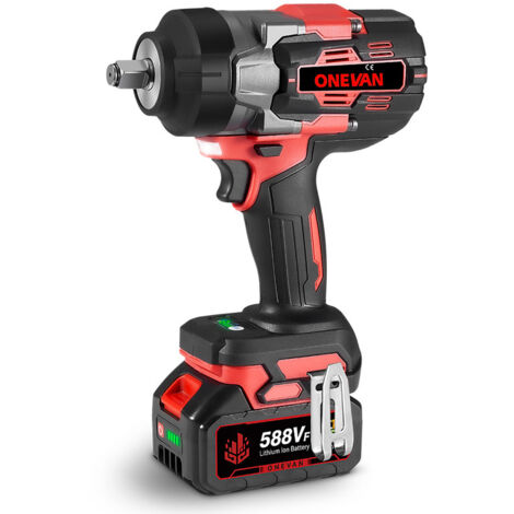 ONEVAN Llave de impacto de 2100 Nm, 1/2 Llave de impacto inalámbrica sin escobillas Aplicable a camiones grandes, vehículos portacontenedores Con baterías 588VF