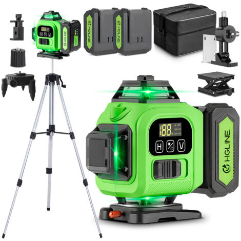 Nivel Láser Autonivelante Pantalla LCD, Bluetooth Haz Verde Línea Cruzada Herramienta para Baldosas, Horizontal/Vertical 360°,Avce Nivel Trípode 150 cm - LK-806