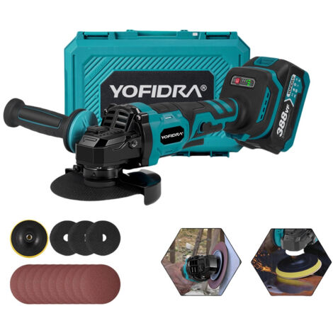 Amoladora angular inalámbrica de 125 mm, 3 velocidades ajustables con 2 baterías de 4.0 Ah, motor sin escobillas de 8000 RPM, para cortar, esmerilar y pulir (1/5)