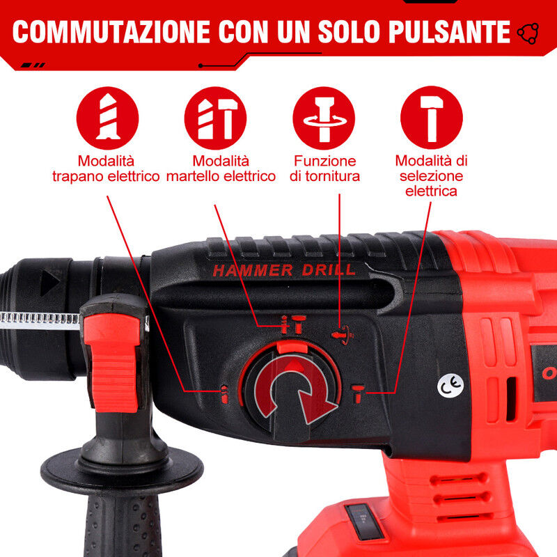 Tassellatore A Batteria Martello 21V - Trapano A Percussione Brushless Con 2 Batterie E Mandrino SDS Plus Martello Perforatore 4000 RPM - 5