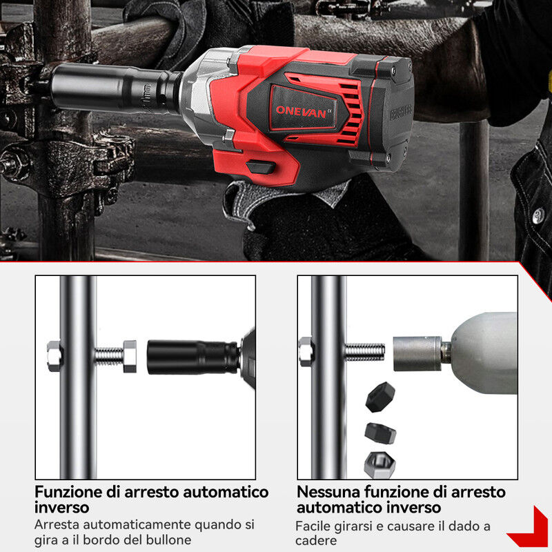 Avvitatore A Impulsi ONEVAN 18V - 300 N.m - Senza Spazzole - Con 6 Buse - Per Batterie Makita - Foto 7