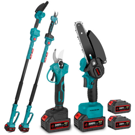 Set Forbici da potatura e motosega ad asta telescopica, asta telescopica regolabile da 2 m + motosega senza spazzole da 6 pollici + potatore elettrico da 25 mm, con 2 batterie