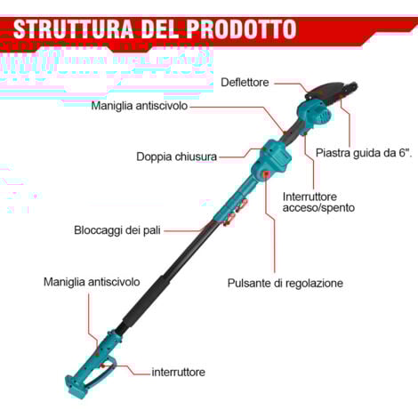 KIT POTATURA MOTOSEGA 6" E FORBICE CESOIA 2 BATTERIE 48V E ASTA TELESCOPICA 2,5M - Foto 12