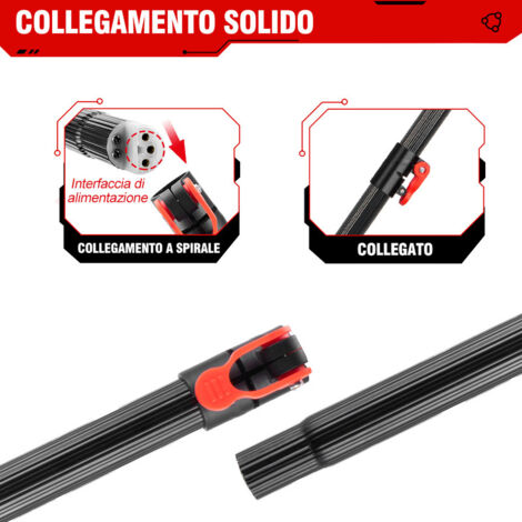 Kit potatura cesoia forbice + mini sega 6 pollici 2 batterie con asta telescopica snodo 175