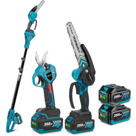 Set Forbici da potatura e motosega ad asta telescopica, asta telescopica regolabile da 1.7 m + motosega senza spazzole da 8 pollici + potatore elettrico da 28 mm, con 2 batterie