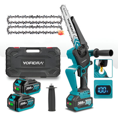 Segatrice elettrica da 8 pollici Segatrice a catena senza fili con 2 batterie 2 catene, segatrice a batteria portatile monomanuale