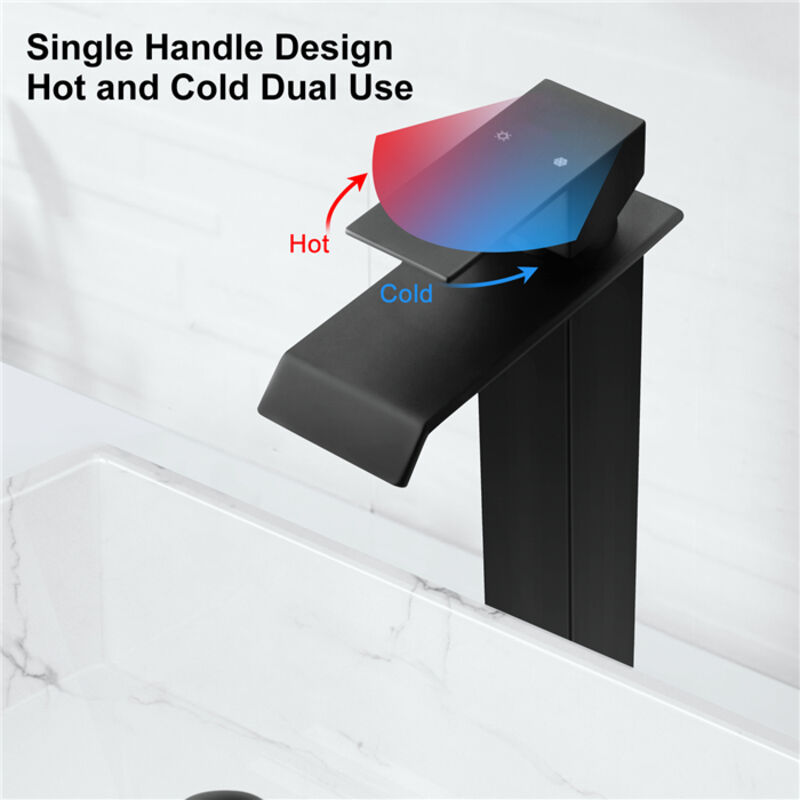 Robinet Cascade Lavabo Salle De Bain Noir Mat - Mitigeur Monobloc 1 Trou Avec Bonde Fente Pop-up - Acier Inoxydable