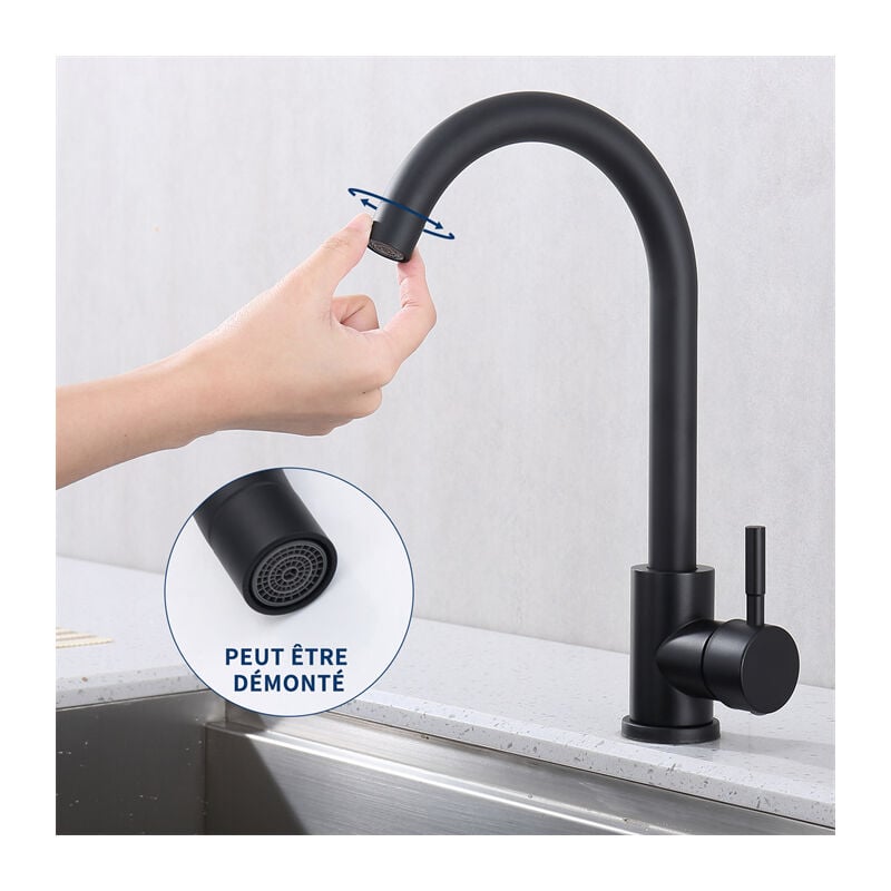 Robinet Cuisine Avec Douchette Pivotant à 360° à Ressort De Pulverisation Avec Tuyaux Mitigeur Monocommande Evier Froide Et Chaud Disponible Argentdebuns 82600025