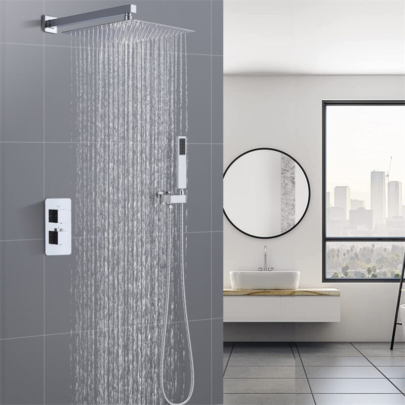 Système De Douche LED Encastré 16x16" Avec Télécommande Et Robinet Thermostatique - Doré - Neuf