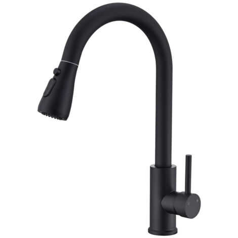 Robinet de Cuisine avec Douchette Extractible Robinet d'Évier Pivotante à 360° avec 3 Modes de Pulvérisation Mitigeur de Cuisine Acier Inoxydable Noir Mat (1/5)
