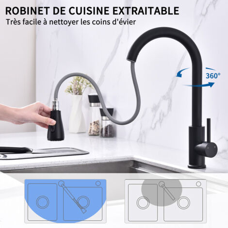 Robinet De Cuisine Avec Douchette Extractible – Arc élevé, Poignée Unique, Robinet