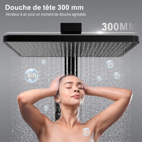 Colonne de Douche Thermostatique OHPA - Avec Plaque Thermostatique de 4014 cm,Ensemble thermostatique,Anti-Brûlure,Noir,Système de douche,douchette à main avec 3 mode,douchette à effet pluie, bec vers