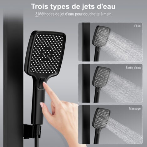 Colonne de Douche Thermostatique OHPA - Avec Plaque Thermostatique de 4014 cm,Ensemble thermostatique,Anti-Brûlure,Noir,Système de douche,douchette à main avec 3 mode,douchette à effet pluie, bec vers