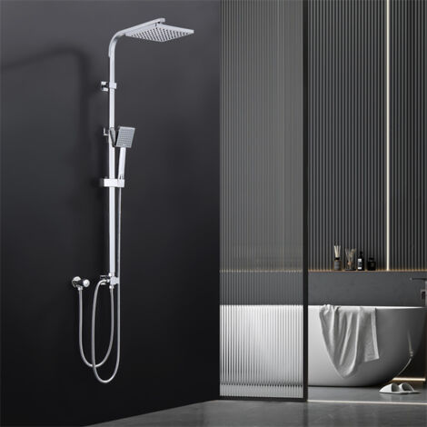 Colonne de Douche sans robinetterie - OHPA - Pas besoin de percer une deuxième fois,Hauteur/Angulaire réglable Ensemble Douche Murale avec,Douchette à main et Pommeau de Douche Carrée 20x20cm