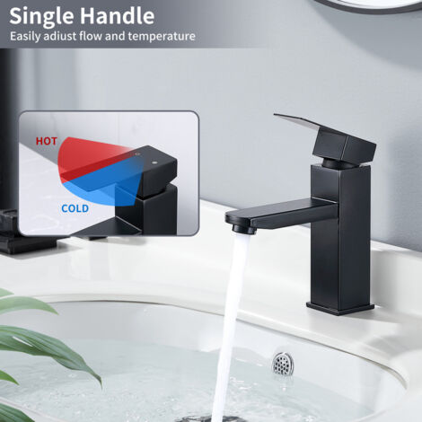 Mitigeur Lavabo Acier Inox 304 Brossé – Robinet Salle De Bain Bec Bas Avec Tuyau Et Accessoires, Eau Chaude/Froide, Installation Facile
