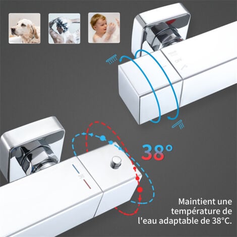 Colonne de Douche Thermostatique OHPA - Ensemble thermostatique,Anti-Brûlure,Colonne de Douche Réglable En Hauteur,Chromé,Système de douche