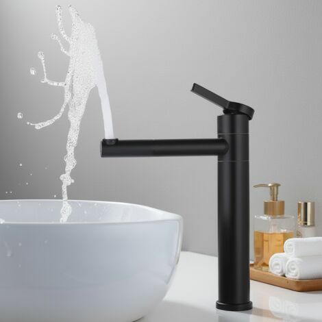 Mitigeur Lavabo Rotatif à 360 Degrés  Robinet de Salle de Bains bec Haut Noir Acier Inoxydable