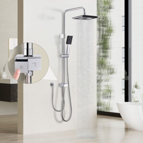 Colonne de Douche  Chromé Système de Douche avec Douchette Set Kit de Douche sans Mitigeur en Acier Inox Réglable en Hauteur