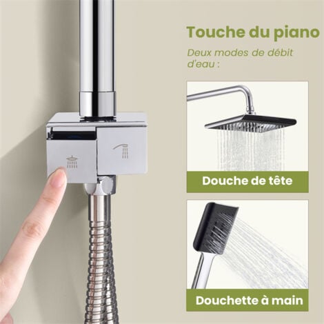 Colonne de Douche  Chromé Système de Douche avec Douchette Set Kit de Douche sans Mitigeur en Acier Inox Réglable en Hauteur