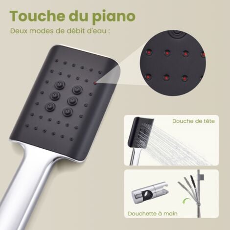 Colonne de Douche  Chromé Système de Douche avec Douchette Set Kit de Douche sans Mitigeur en Acier Inox Réglable en Hauteur