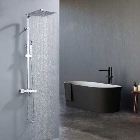 Colonne de Douche Thermostatique UBEEGOL - Chromé - Systèmes de Douche Pas Besoin de Forage Secondaire - Hauteur Réglable - Ensemble de Douche en Laiton Durable