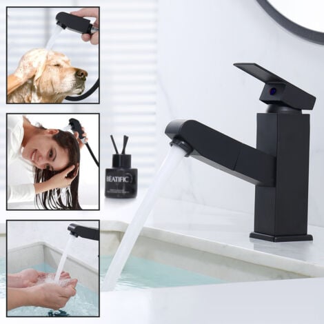 Robinet Salle de Bain avec Douchette Extractible Mitigeur de Lavabo  avec un Jet Mitigeur Salle de Bain en Acier Inox Noir