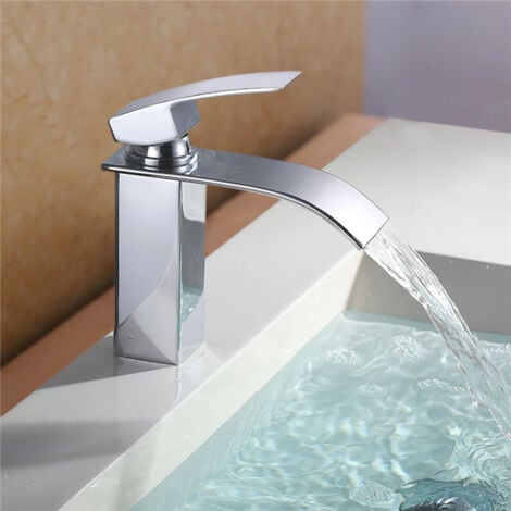 Robinet de salle de bain UBBEGOL - Cascade - Mitigeur de lavabo - Acier inox chromé - Deux voies - Design moderne
