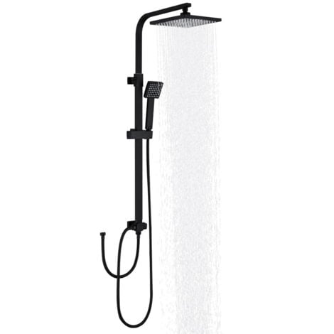 Colonne de Douche Noir Système de Douche avec Douchette Set Kit de Douche sans Mitigeur en Acier Inox Réglable en Hauteur