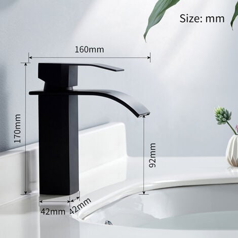 Robinet Salle de Bain Cascade Mitigeur de Lavabo en Acier Inox Noir Robinet de Lavabo Monotrou à Deux Voies Design Moderne