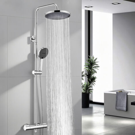 Colonne de Douche Thermostatique Ensemble de Douche Chromé Système de Douche Mitigeur en Laiton Kit de Douche Réglable