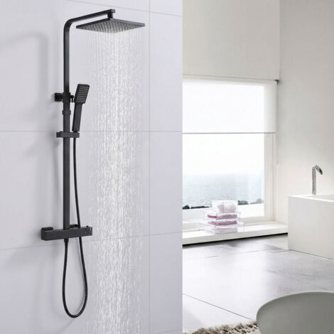 Colonne de Douche Thermostatique Ensemble de Douche Corps en Laiton Hauteur Réglable Système de Douche Noir
