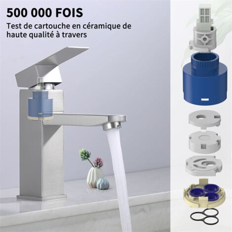 Robinet Salle de Bain Mitigeur de Lavabo à Deux Voies pour Salle de Bain Robinet de Lavabo en Acier Inox Robinetterie Lavabo Brossée Classique
