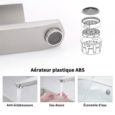 Robinet Salle de Bain Mitigeur de Lavabo à Deux Voies pour Salle de Bain Robinet de Lavabo en Acier Inox Robinetterie Lavabo Brossée Classique