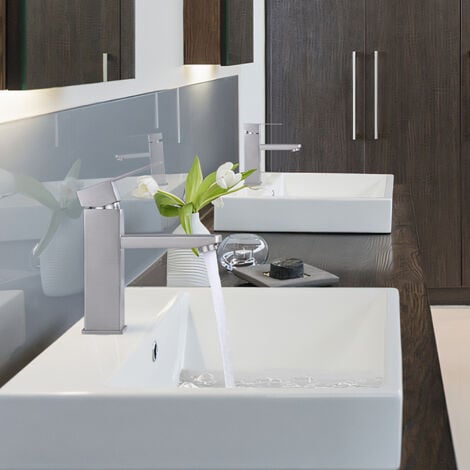 Robinet Salle de Bain Mitigeur de Lavabo à Deux Voies pour Salle de Bain Robinet de Lavabo en Acier Inox Robinetterie Lavabo Brossée Classique