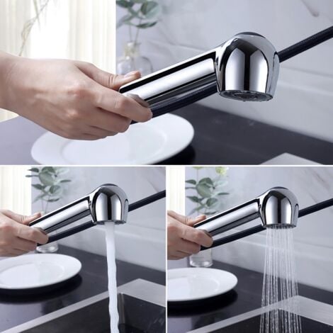 Douchette de Robinet Chromé Douche d'Evier avec 2 Types de Jet Tête de Douche pour Robinet Mitigeur Cuisine