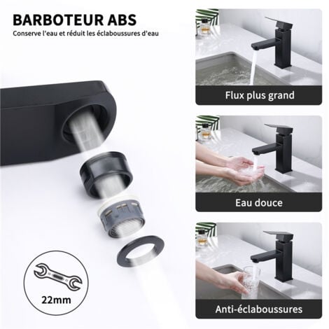 Robinet Salle Bain Noir acier inoxidable avec Poignée Carrée Mitigeur lavabo Eau Froide Chaude Disponible Robinetterie Lave Mains Démontable