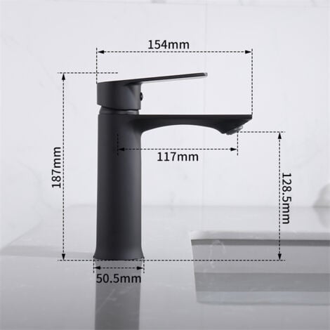 Robinet de Lavabo Noir Mitigeur Salle de Bain Monotrou Mélangeur l'eau Chaude et Froide pour Salle de Bain en Acier Inox
