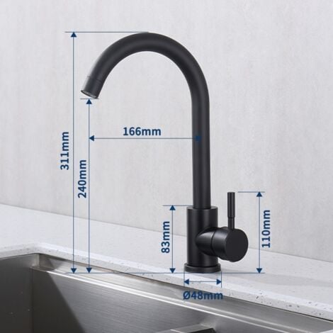 Mitigeur de Cuisine Noir Robinet de Cuisine Bec Rotatif  360° Robinet Mitigeur d'Evier en Acier Inox Durable