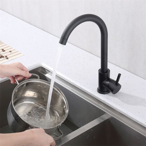 Mitigeur de Cuisine Noir Robinet de Cuisine Bec Rotatif  360° Robinet Mitigeur d'Evier en Acier Inox Durable