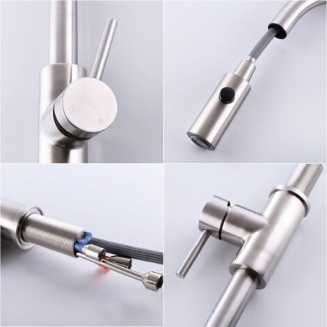 Robinet de Cuisine avec Douchette Extractible Mitigeur Cuisine Bec Rotatif Mitigeur d'Évier en Acier Nickel Brossé