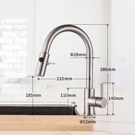 Robinet de Cuisine avec Douchette Extractible Mitigeur Cuisine Bec Rotatif Mitigeur d'Évier en Acier Nickel Brossé